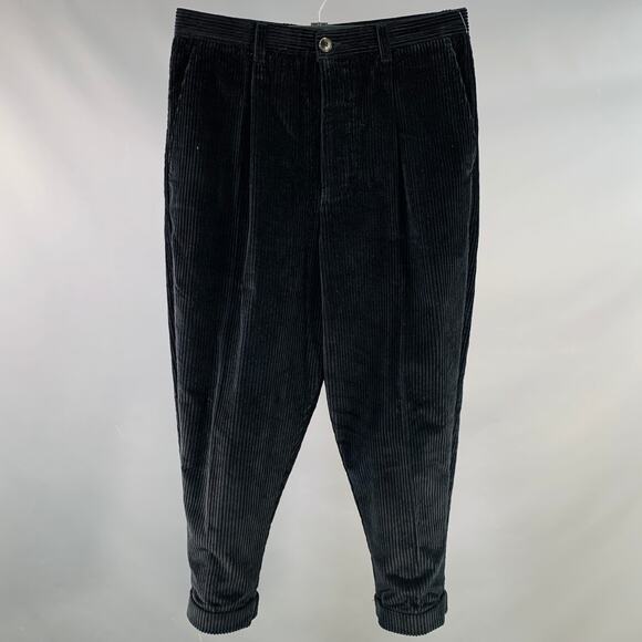 AMI by ALEXANDRE MATTIUSSI Size L Black Corduroy Cotton Button Fly Casual Pants